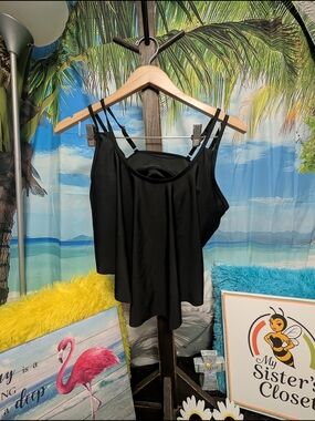 Source Unknown Black Women's Swim Camisole with Double Spaghetti Straps